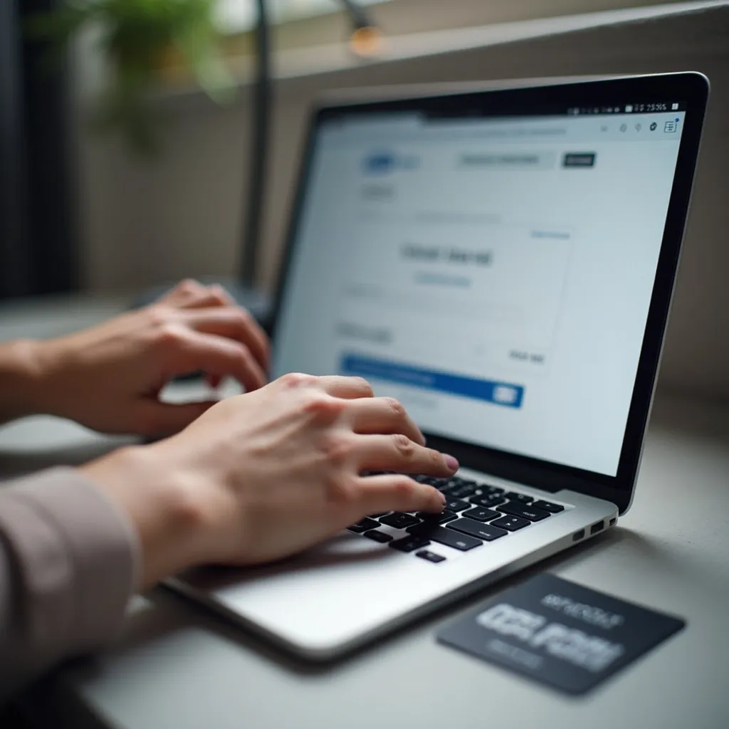 A gift card on a desk next to a laptop, ready for an online balance check